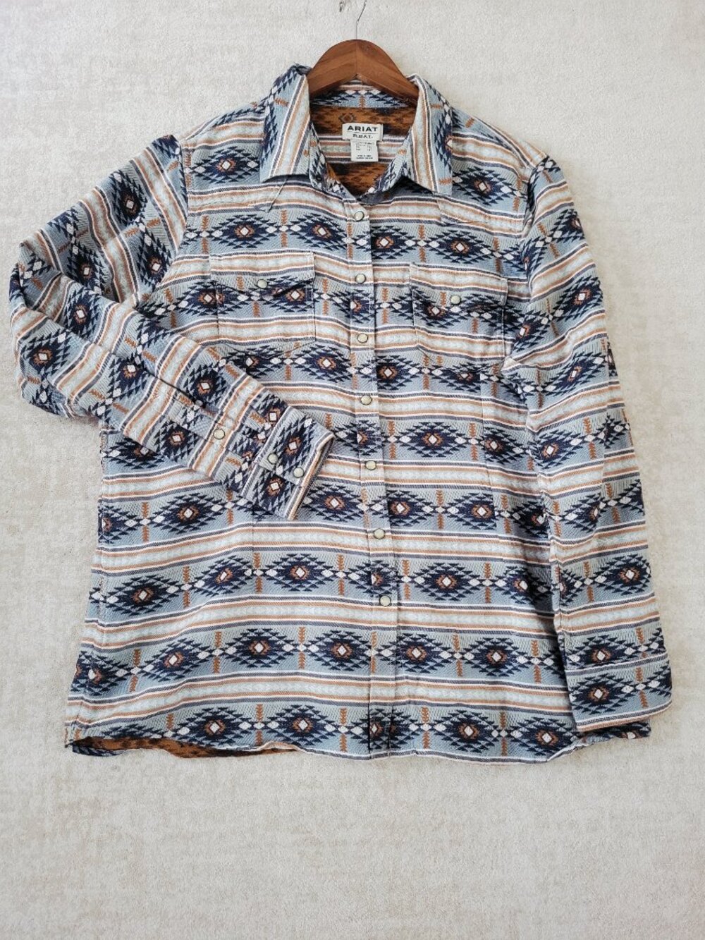 Ariat Real Creekside Long Sleeve Western Shirt XXL Womens Blue Aztec Print